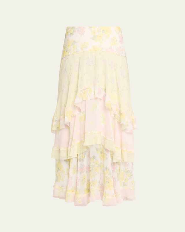 Ruella Floral Tiered Ruffle Maxi Skirt